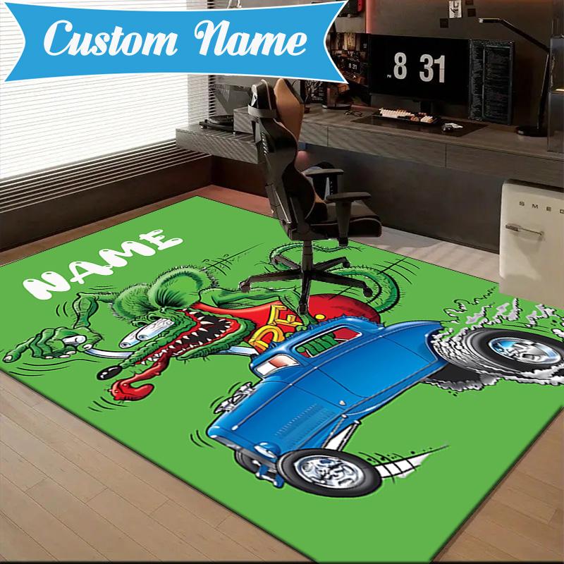 Custom Name Rat Fink Truck Adventure Rug Game Carpet, Floor Mat for Bedroom Living Room Entryway Rug, Home Decor Idea Gift for Christmas birthday