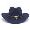 Western Cowboy-Style Wool Felt Hat with Bull Head Accent - Tibetan-Inspired Autumn/Winter Jazz Hat