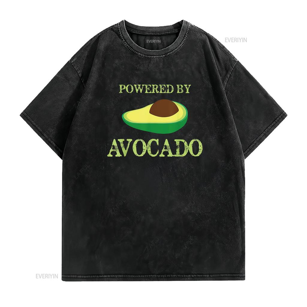 Мужская футболка 'Powered By Avocado' Смешная V3 Черная винтажная стираная уличная одежда Дышащая мужская Топ для повседневной носки Удобный