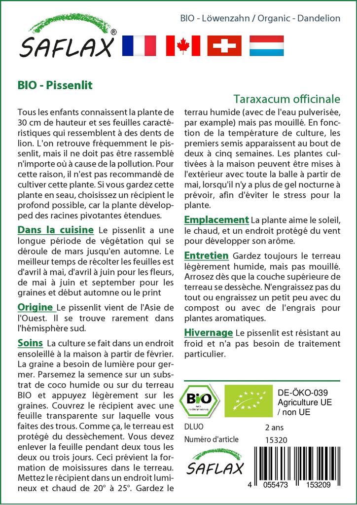 SAFLAX Garden in the Bag - Органический - Одуванчик - 400 семян - С субстратом в подходящем стоячем пакете - Taraxacum officinale