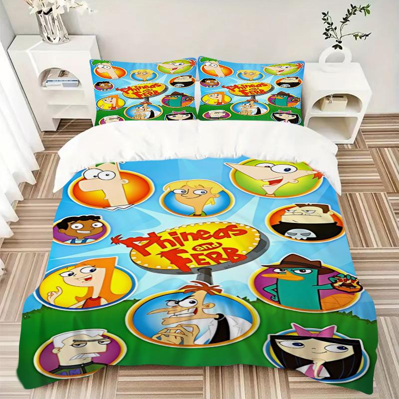 Phineas Ferb Time Travelers Print 3Pcs Bedding Setduvet Cover With 2 Bedropillowcase Home Birthday Gift