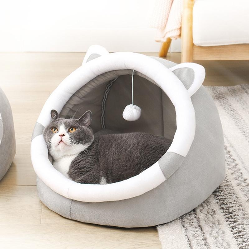 Плюшевая лежанка для кошки, спальное место для котенка, гнездо для маленькой собаки, зимняя подушка для сна питомца, лежанка с защитой от царапин, товары для кошек и других питомцев