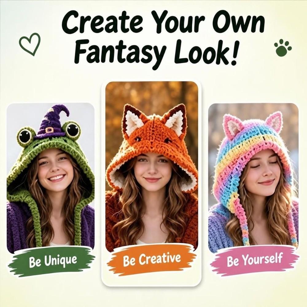 with Step-by-Step Guide Knitted Hat Crochet Kit DIY Animal Hood Hat Crochet Kit for Beginners