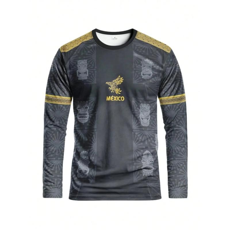 Mexico Aztec Totem Eagle Print Long‑Sleeve T‑Shirt Breathable Polyester Sports Training Tops Unisex
