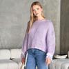 Women Sweater Round Neck Long Sleeve Knitting Tops Solid Color Lace-up Bowknot Loose Fit Stretchy Knitwear