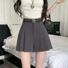 Women's Summer 2024 Gray Pleated High-Waist A-Line Skirt Shorts - Slim, Loose Fit
