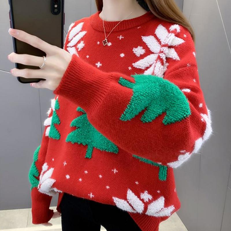 Pullover Sweater Women Christmas Sweaters Wear Loose Winter 2022 Casual Korean Knitting Long Sleeve O Neck Top