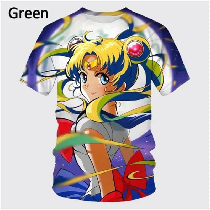 Футболка с коротким рукавом для девочек в стиле аниме «Сейлор Мун» с 3D-принтом, повседневная, с круглым вырезом, детская, унисекс, с коротким рукавом