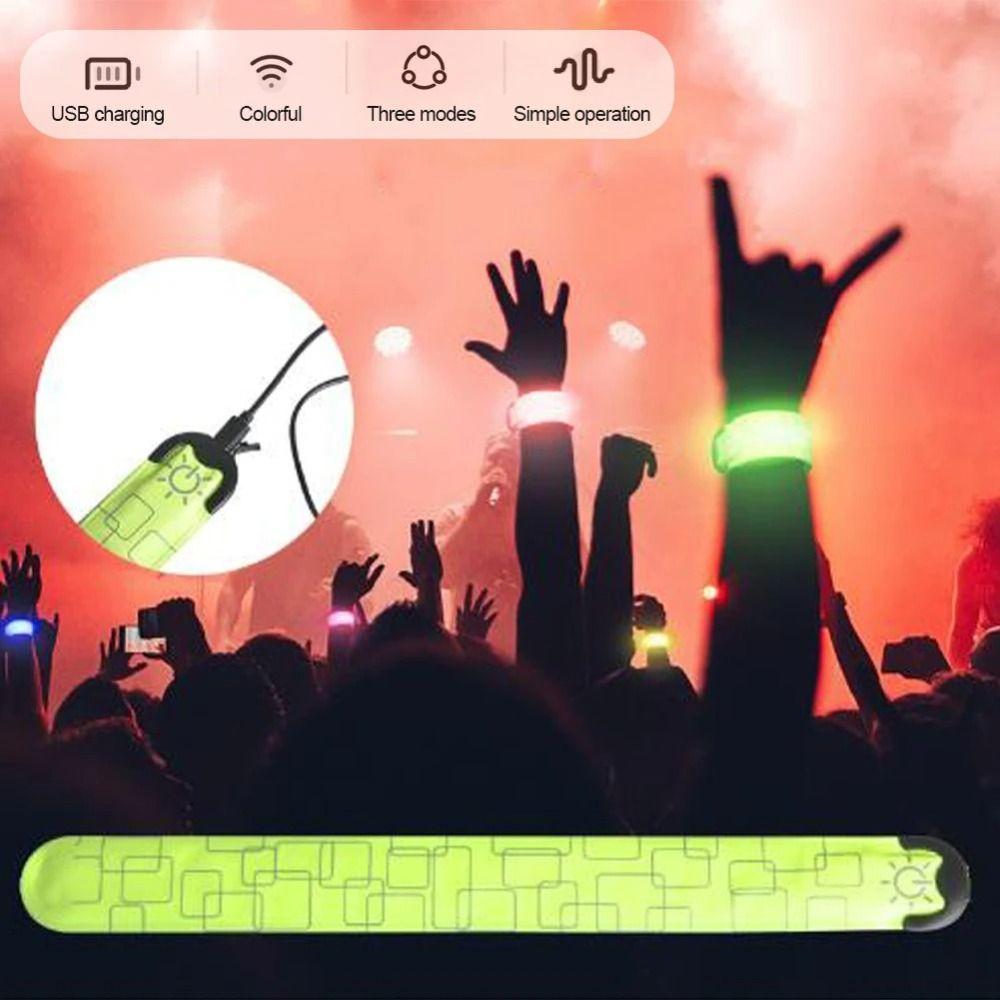 High Brightness LED Wrist Band Rechargeable Slap Glowing Armband LED Slap Glowing Walking Cycling