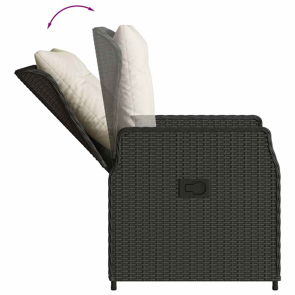 9 Piece Outdoor Dining Set with Cushions Black Poly Rattan