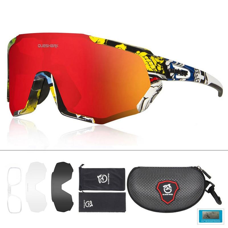 Queshark Cycling Glasses Polarized Sports Sunglasses Men Women with 3 Interchangeable Lens Anti-UV400 Bike Eyewear