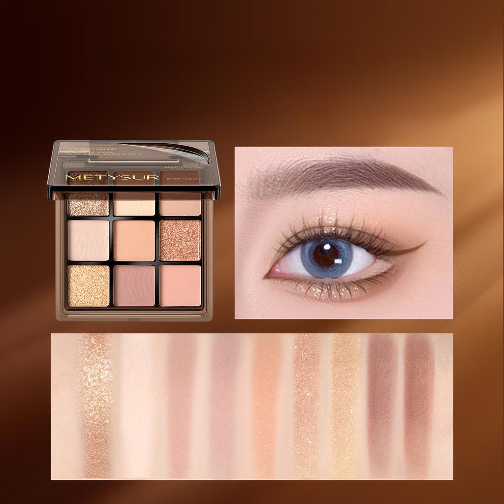 Nine-color Eyeshadow Palette, Matte, Shimmery, Earth-toned, Long-lasting, Powder-free Contouring Eyeshadow