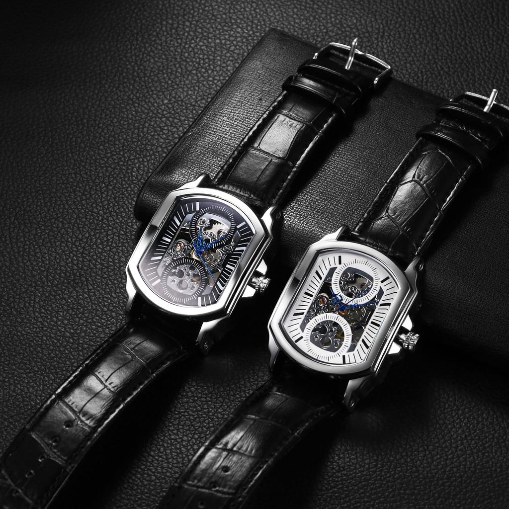 Автоматические часы с кожаным ремешком, аналоговые, стильные, квадратные, кварцевые, черные, аксессуары, подарок на день рождения, Рождество, мужские, водонепроницаемые, мужские -