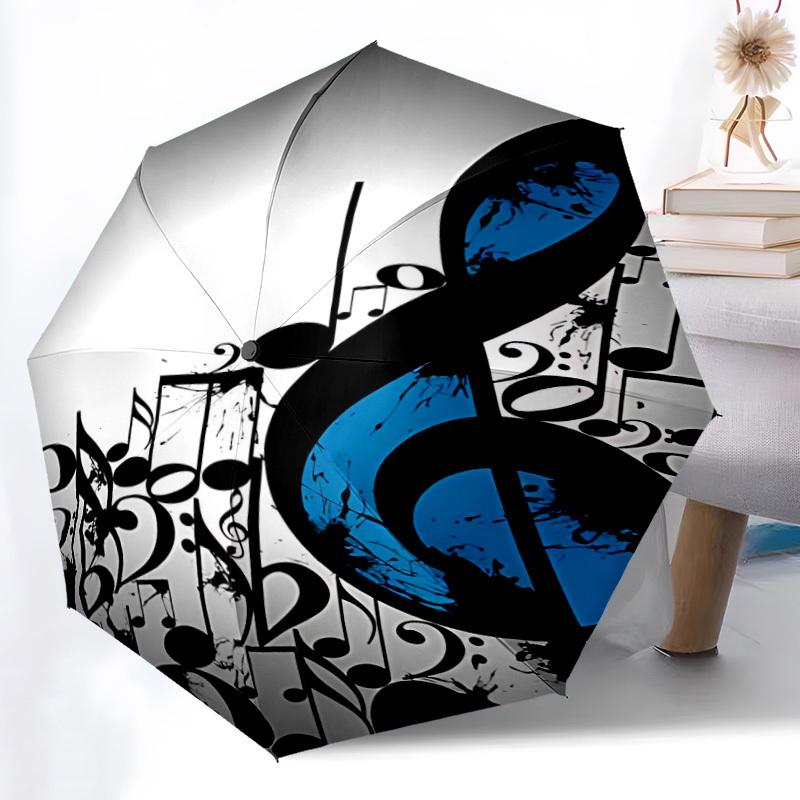 1PC Music Notes Automatic Folding Umbrella Automatic Open/Close, Automatic Folding, 8-Rib Durable Frame, Portable Travel Umbrella 705
