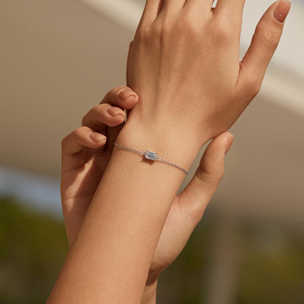MODIAN Emerald Cut D Rectangle Moissanite Bracelet 925 Silver Luxury Link Chain Bracelet For Women Fine Jewelry