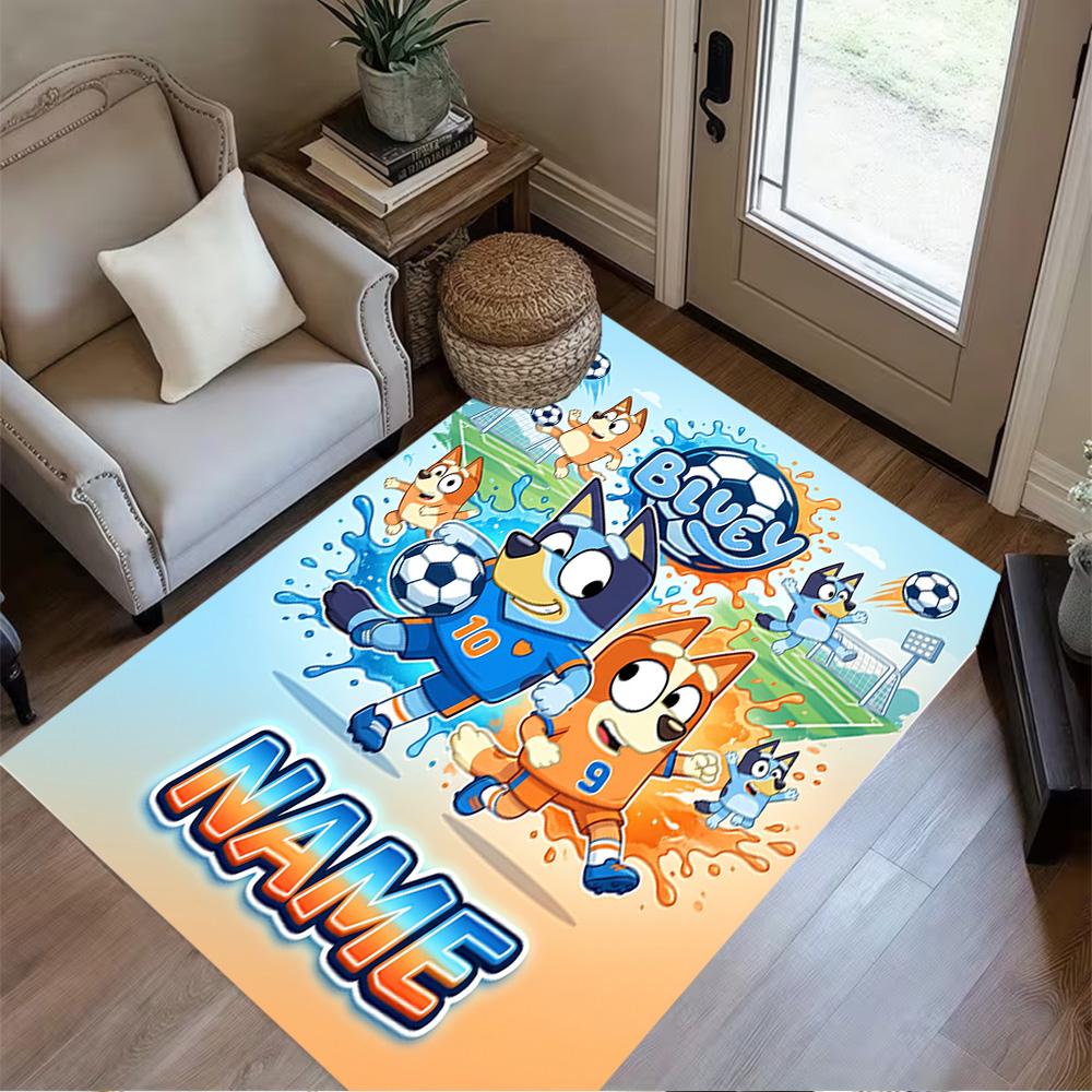Soccer Fun Bluey Customize Text Floor Mat Perfect for Bedrooms Dormitory Kitchen Hallway Anti-slip Rug Decorate Offices Best for Christmas