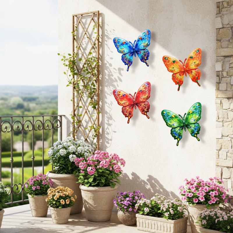 Vibrant Metal Butterfly Outdoor Wall Art 1/4Pcs Rustproof Decor for Garden Patio