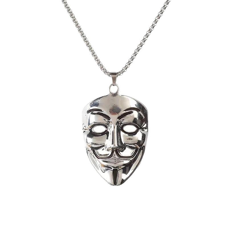 Smile Clown Mask Necklace Red Titanium Steel Necklace Hip Hop Hip Street Long Sweater Chain Pendant