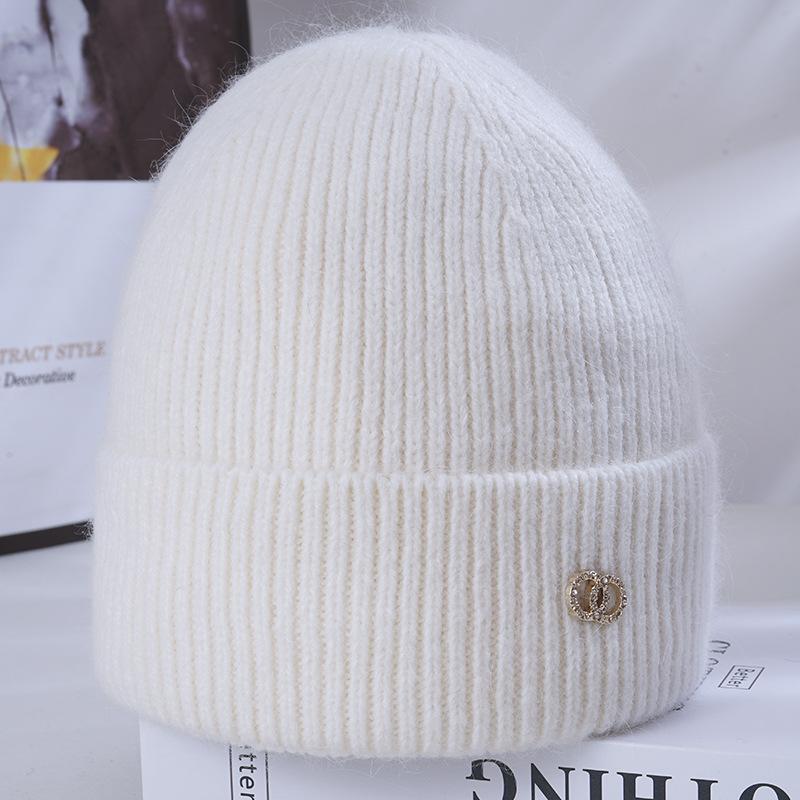 Women's Winter Warm Rabbit Wool Knitted Hat Korean Style Versatile Big Head Circumference Plus Velvet Thickened Windproof Ear Protection Wool Hat