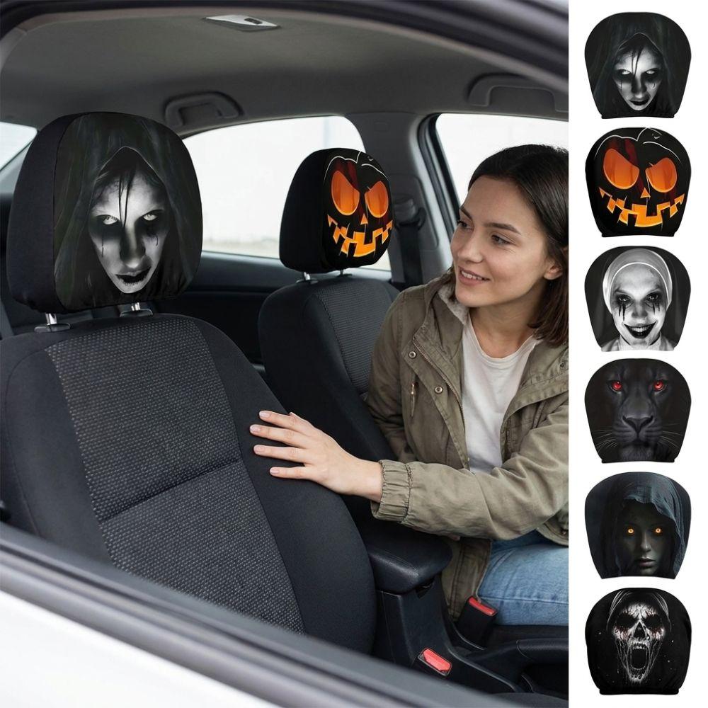 2Pcs Elastic Spooky Face Auto Headrest Sleeve Scary Nun Skull Auto Headrest Wrap Car Accessories