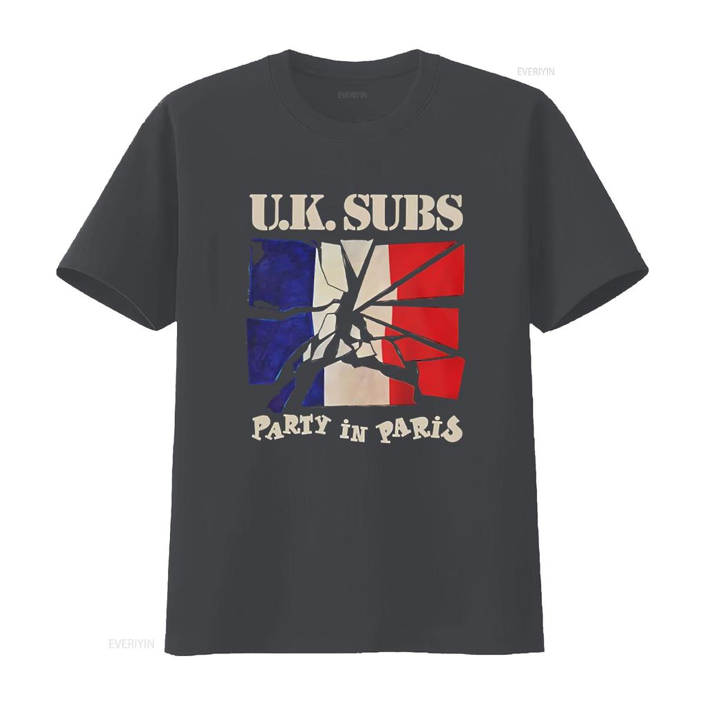 UK SUBS Party in Paris Print Black T Shirt for Men Large Size vintage Washed fashion Versatile streetwear Unisex graphic homme
