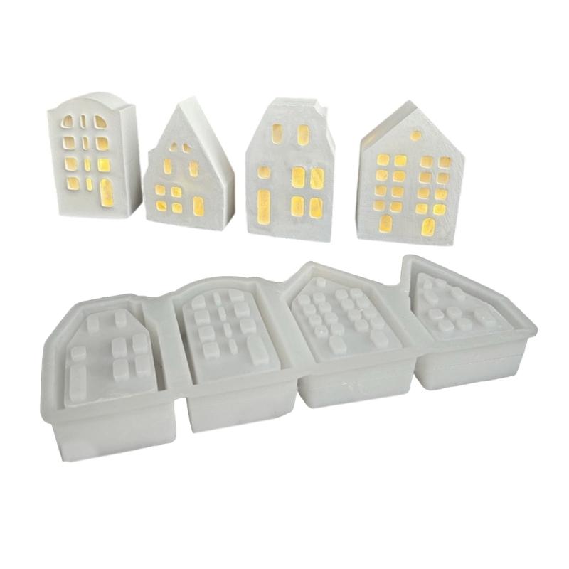 Silicone Atmosphere Decoration Lighting Mold 4 Grid House Shaped Candlestick Mould Gypsum Mould for Atmosphere Light