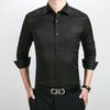 Men's Solid Color Long Sleeve Front Pocket Stretch Square Collar Four Season Formal Shirt