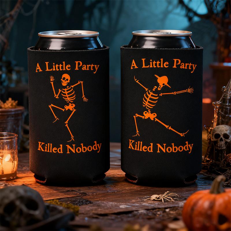 5Pcs Halloween Can Coolers A Little Party Killed Nobody Funny Gift And Treat Coolers Skeleton Halloween Party Table Decorations