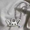 Silver Color Wing Cat Pendant Water Drop Necklace Punk Fashion Y2K Necklace  Women Girls