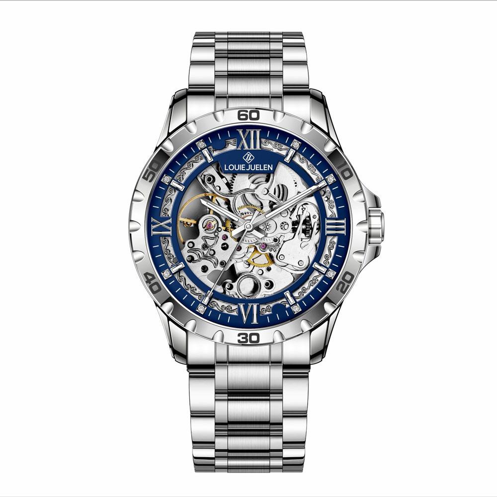 LOUIE JUELEN Automatic Skeleton Mechanical Watch Men's Business Watch Water-Resistant Luminous Men's Wristwatch