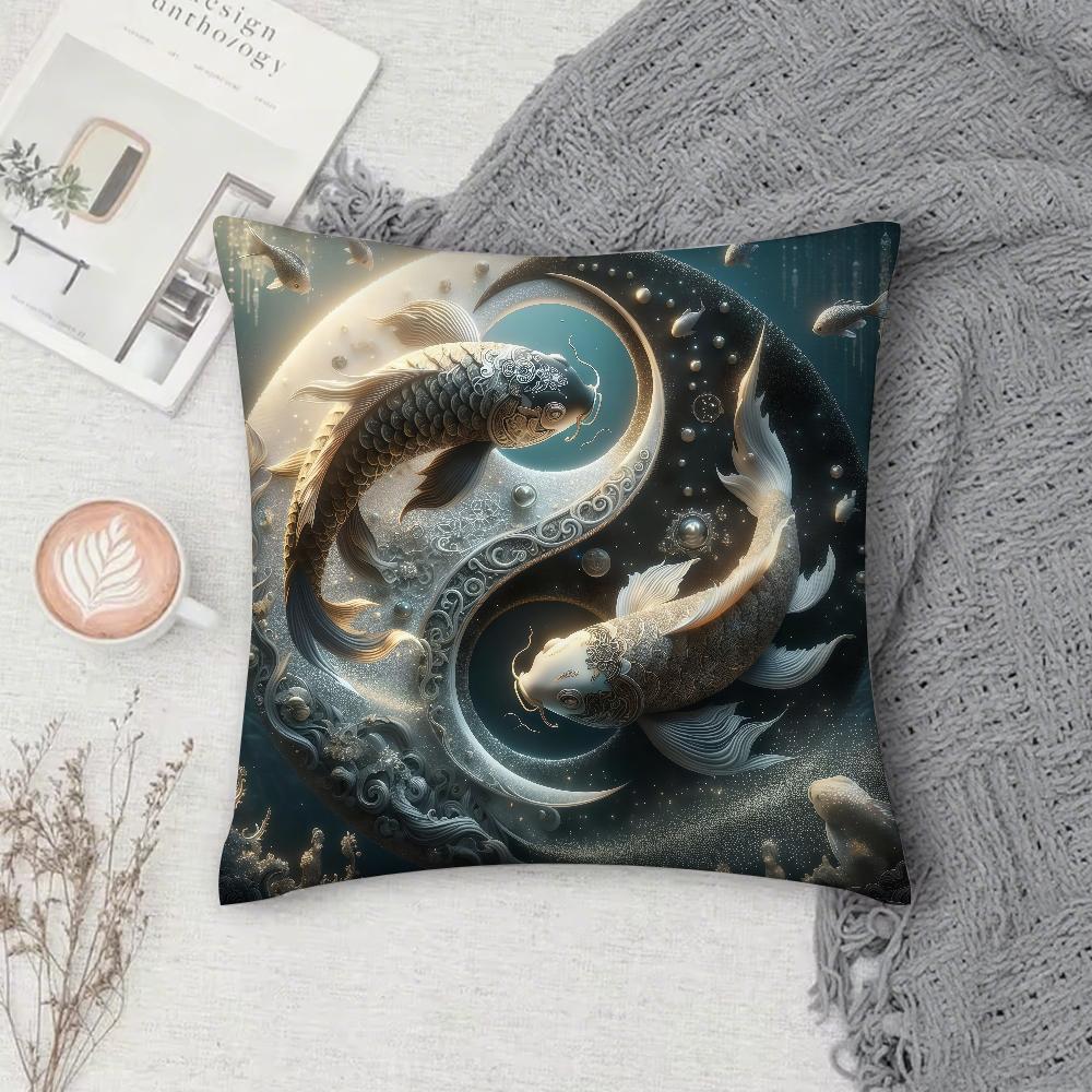 Koi YinYang Pillow Case Square DoubleSided Printing Sofa Cushion Cover Pillowcase Bedroom Bedside