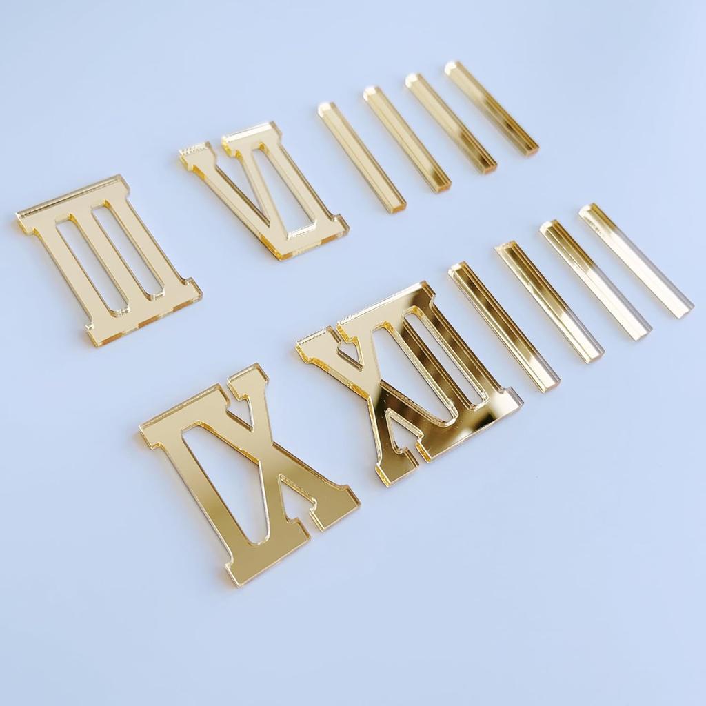 NUO RUI 12 шт. Римские цифры Золотые зеркальные цифры и тире для DIY настенных часов (Зеркальное золото)