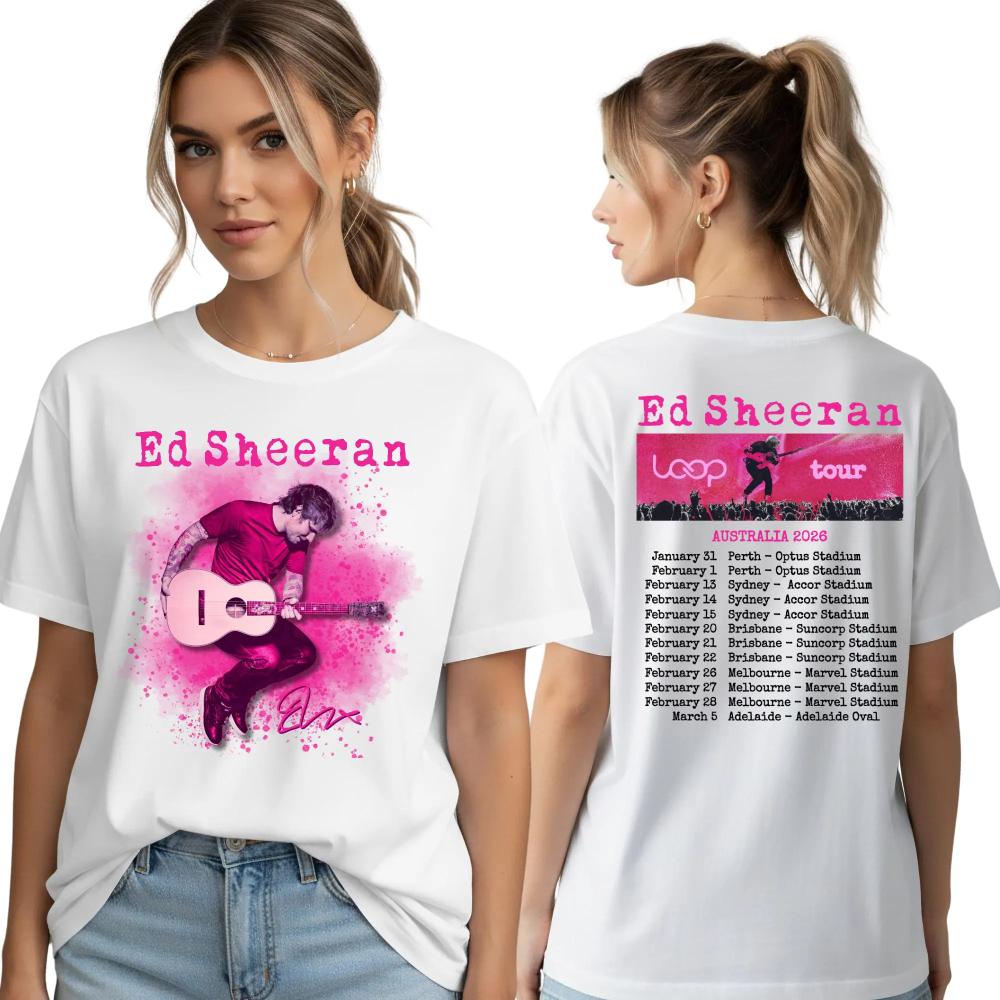 Ed Sheeran Loop Tour Australia 2026 Front Back Print Unisex T Shirt Casual Oversized Cotton Pop Music Tops Vintage T Shirt