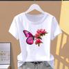 (Asian Size) Graphic Tee Casual T Clothing Print Female Butterfly Flower Style Trend Casual Women's Top Fashion Short Sleeve T-shirt