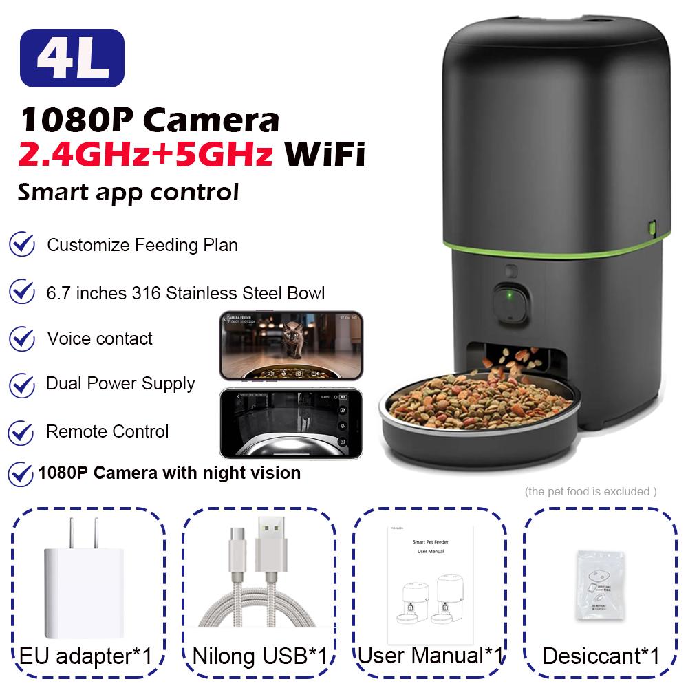 2.4G/5G WiFi Управление через Приложение Автоматическая Кормушка для Кошек Камера Умная Кормушка для Кошек и Собак Автоматическая Кормушка для Аксессуаров