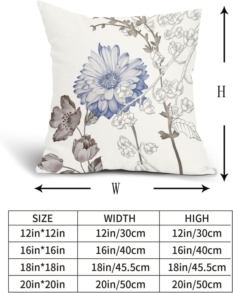Double-sided printed retro flower cotton and linen pillowcase 2 18 x 18 inches suitable for sofa bed outdoor White