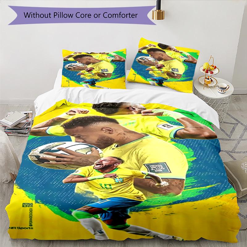 3pcs Neymar19 Design Cover Set - HD Printed Bedding with 1 Cover and 2 Pillowcases - Perfect for Home and Dorm Decor