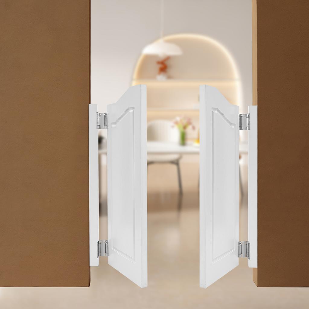 Modern White Pine Wood Swinging Partition Doors, Double Door Divider with Border Pattern, 180° Rotation Angle, 35.83x41.93 In