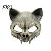Atmospheric Halloween Costume Animal Skull Masque for Adults, Scary Cat Half Face Large Eye Hole Horror Masque, Creepy Skeleton Party Accessory