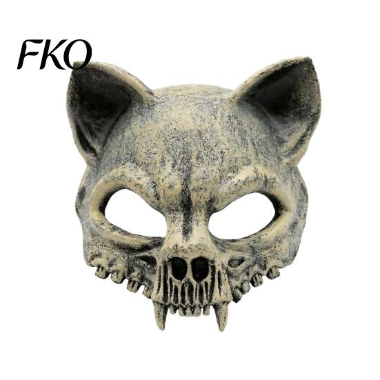 Atmospheric Halloween Costume Animal Skull Masque for Adults, Scary Cat Half Face Large Eye Hole Horror Masque, Creepy Skeleton Party Accessory