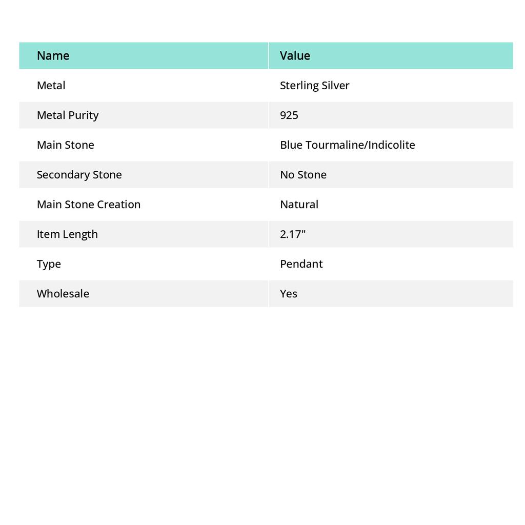 Подвеска из стерлингового серебра 925 пробы с натуральным турмалином индиколитом 2,17 дюйма, D2h80