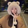 Thermal Plush Bear Hat Scarf Set Knit Ear Flap Windproof Winter Cycling Combo Chic Unisex Cold Weather Gear