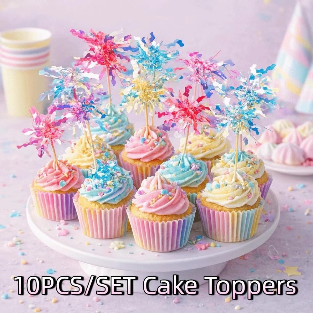 10 pieces Colorful Foil Firework Cupcake Toppers Fireworks Tassels Cake Decoration DIY Baking