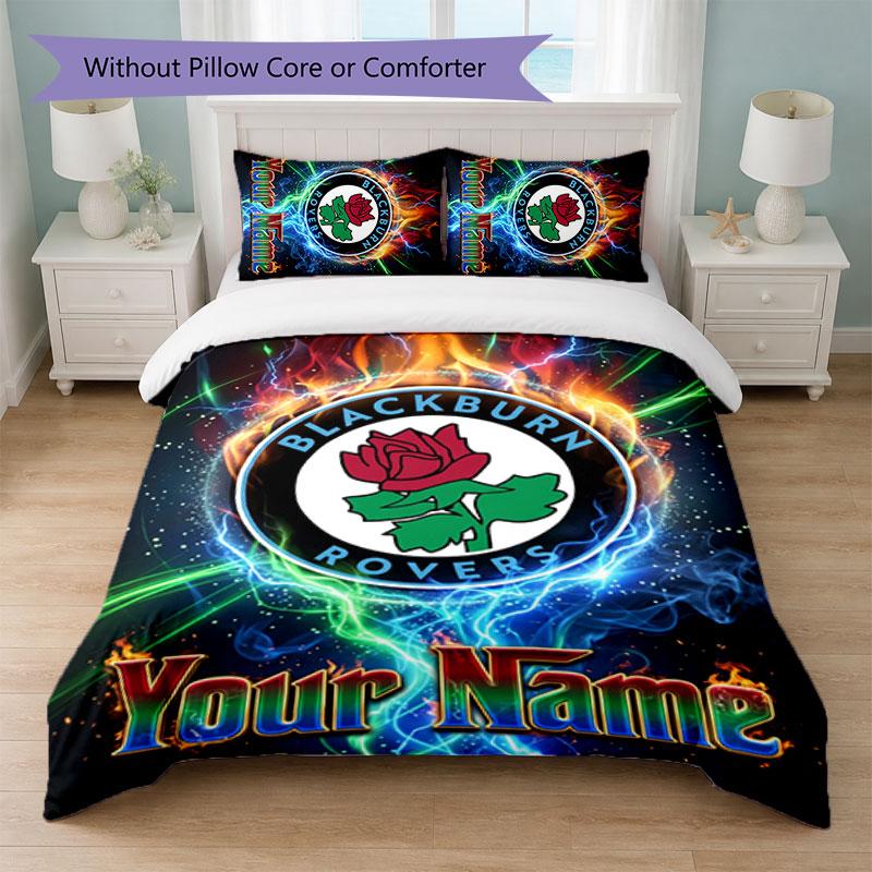 Blackburn Rovers Football Custom Name Text Bedding Set 1 Duvet Cover+2 Pillowcases Soccer Logo Personalized Gift For Special Occasion Bedroom Decor