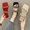 Chain Women Flats Slippers Designer Sandals New Square Toe Shoes Slingback Ladies Slides Summer Casual Women Flip -Flops
