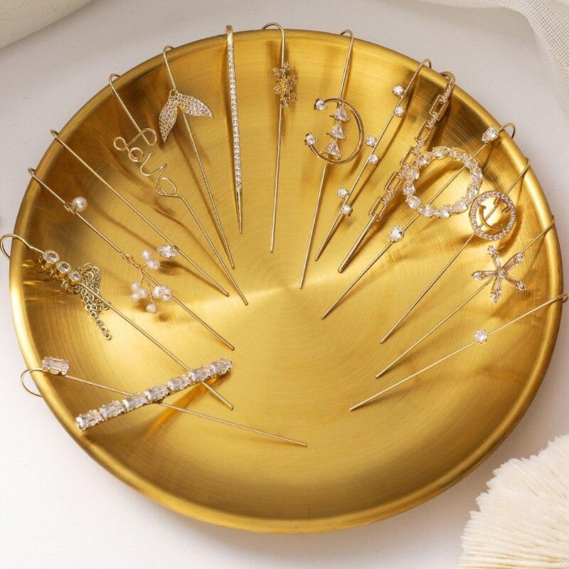 Цирконовые серьги-гвоздики с крючком для женщин, горный хрусталь, жемчуг, диагональная линия, зажим для ушей, кость, манжеты, индивидуальные украшения для вечеринок