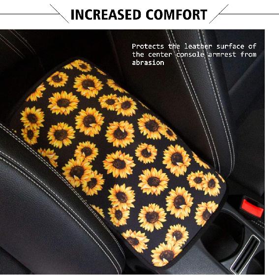 1 PC Armrest Cover Pad, Printing Cushion Pad Protector Universal Car Decor Accessories, Stylish Pattern Design Car Armrest Cover (Sunflower)