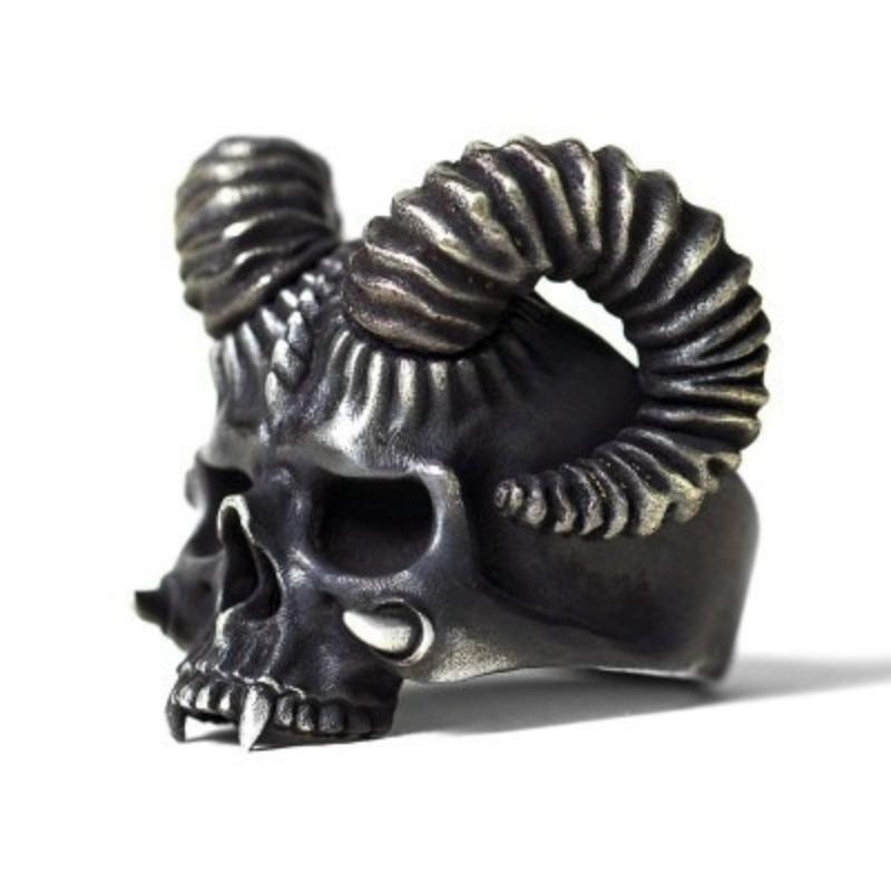 Trendy Jewelry Satan Ram Horns Devil Skull Goth Men's Ring