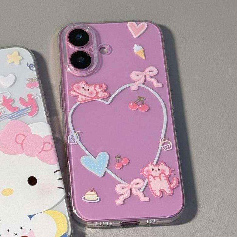 Мультяшный Кот Сердце Чехол для Телефона для iPhone 14, 15, 16, 17, XS, XR, 11, 17 Pro Max - Мягкая Защитная Крышка