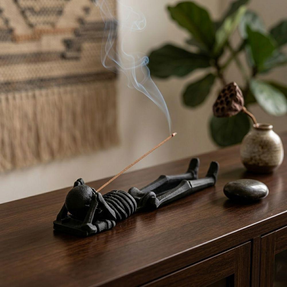 3D Printed Lying Skeleton Incense Burner Lazy Skeleton Skull Incense Stick Holder Halloween